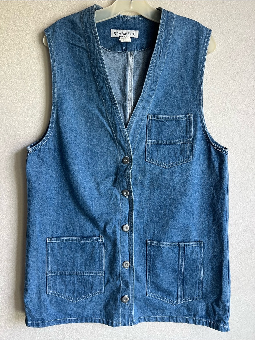 Vintage Denim Button-Front Vest in Medium Blue